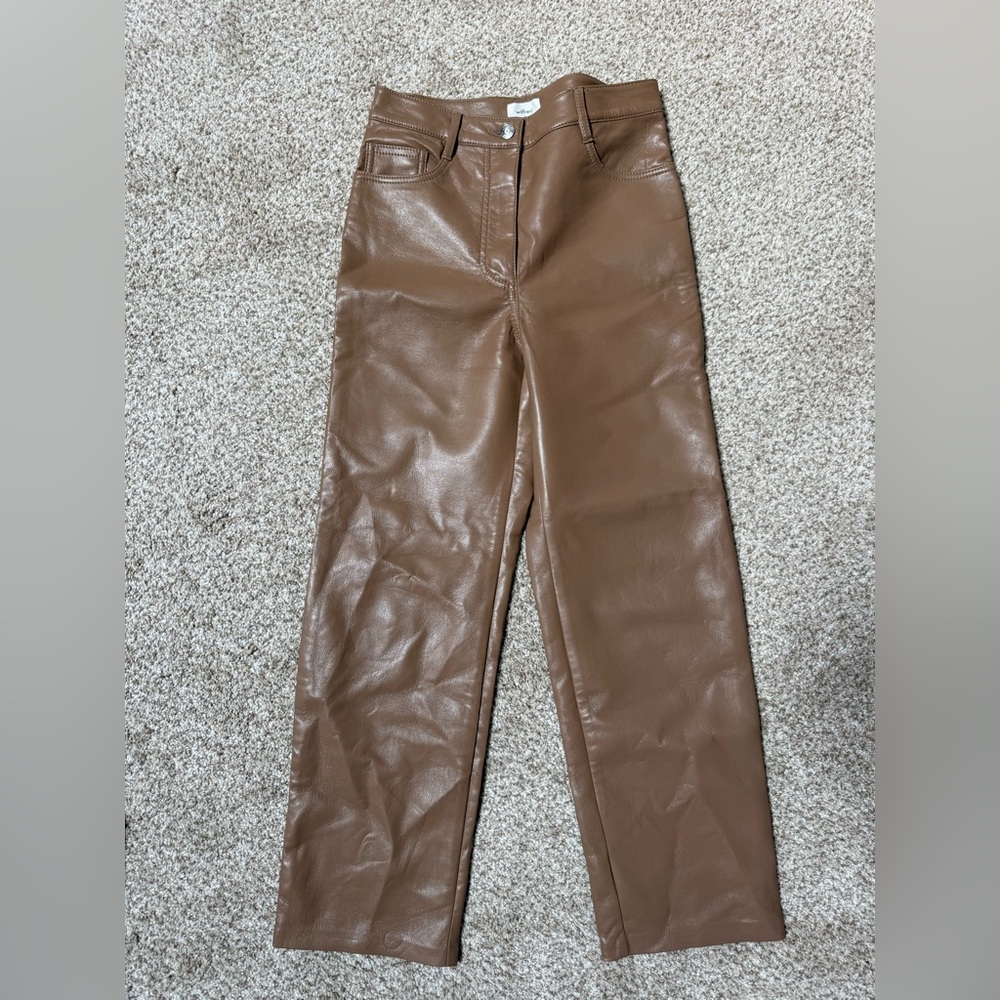 Aritzia Wilfred Brown Faux Leather Straight-Leg Jeans